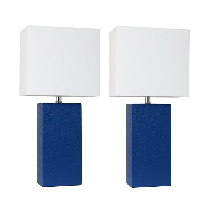 Photo 3 of Elegant Designs 2 Pack Modern Leather Table Lamps with White Fabric Shades - Blue