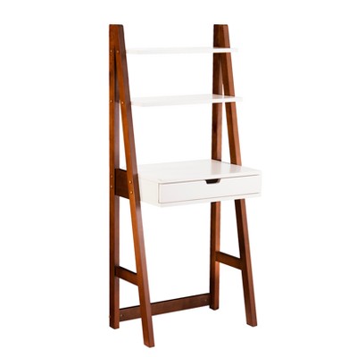 Berg Leaning Desk/Bookcase White/Oak Brown - Aiden Lane