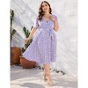 Clearlove Women Plus Size Wrap V Neck Short Sleeve Dress Pleated Hem Belt Dress Elegant Midi Dress - 4 of 4