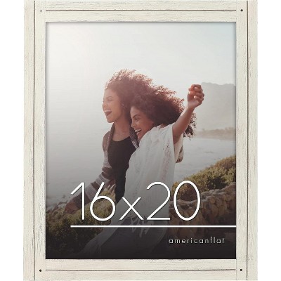 Americanflat 16x20 Rustic Picture Frame in White with Textured Wood and Plexiglass - Horizontal and Vertical Formats for Wall