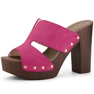 Allegra K Women's Faux Suede Peep Toe Platform Block Heel Slides Sandals - 1 of 4