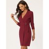 Allegra K Women's 3/4 Sleeve Knit Lapel Collar Belted Work Office Sheath Dress - 4 of 4