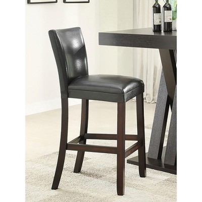 Classic Bar Height Stools with Padded Leatherette Seat and Curved Wood Legs, Elegant Design for Kitchen or Bar, Set of 2