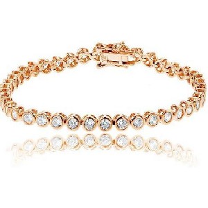14K Gold Plated Sterling Silver Tennis Bracelet, 2mm Round Cut Bezel Set Cubic Zirconia 7 Inch for Women - 1 of 4