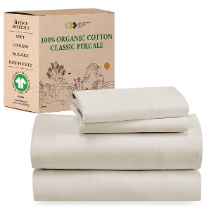 California Design Den  Bed Sheets Set - 100% Organic Cotton Percale, Deep Pocket, GOTS Certified - 1 of 4