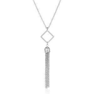 ELYA Women's Polished Open-Diamond Shaped Steel Tassel Drop Necklace - 23" - 1 of 4
