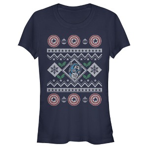 Juniors Womens Marvel Ugly Christmas Captain America T-Shirt - 1 of 3