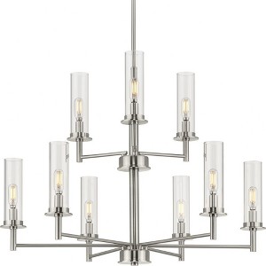 Progress Lighting Kellwyn 9-Light Chandelier, Brushed Nickel, Clear Glass Shades - 1 of 3