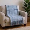 HomeRoots 50" X 67" Denim Blue And White Cotton Blend Woven Plaid Throw Blanket with Fringe - 2 of 4