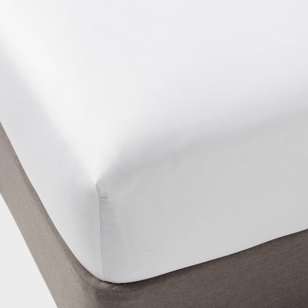 Photos - Bed Linen Full Easy Care Cotton Blend Sateen Fitted Sheet White - Room Essentials™: