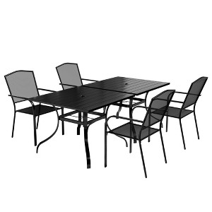 CLIHOME 5-Piece Modular Outdoor Dining Set, 2 Square Table With Umbrella Hole & 4 Mesh Chairs Patio Set - 1 of 4