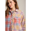 Slickblue Women's Mixed Plaid Boxy Cut Flannel, Button Down Shirt with Pocket, Pink Green/Coral Taupe, Size S-L - 4 of 4