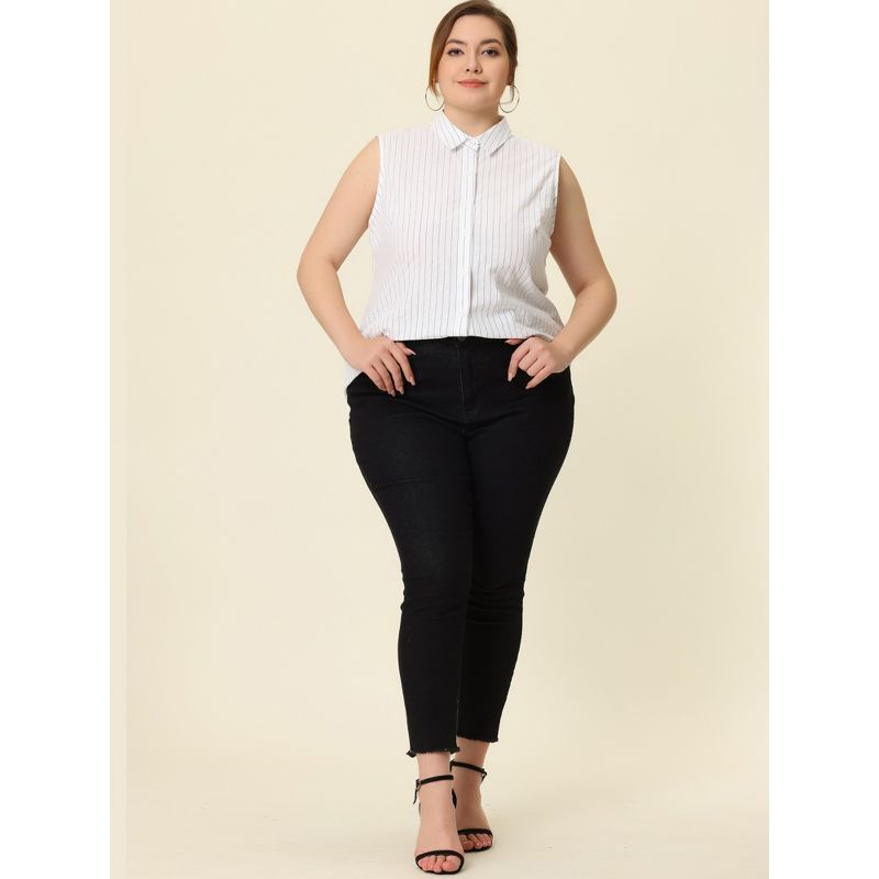 Agnes Orinda Women's Plus Size Fashion Sleeveless Office Button-Down Tank Top, 4 of 8