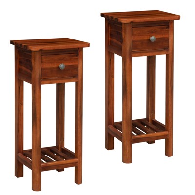 Tangkula 2PCS Wooden End Table Nightstand w/Storage Shelf and Drawer for Livng room Rustic Brown