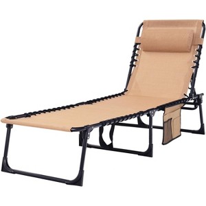 Summit Adventure 400lb Heavy-Duty Folding Chaise Lounge - Adjustable Recliner with Pillow for Patio, Pool & Camping (Beige) - 1 of 4