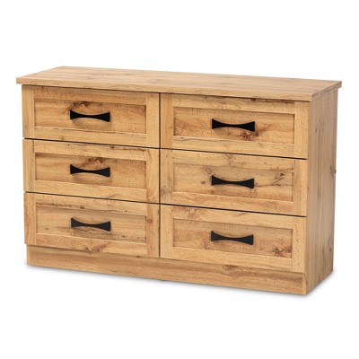 Colburn 6 Drawer Wood Storage Dresser Oak Brown - Baxton Studio