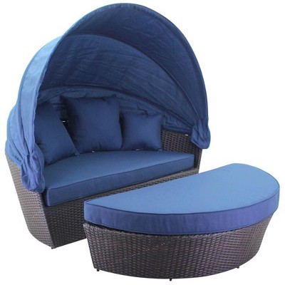Courtyard Casual Zoey Daybed  Half moon shape can be used as seating  Aluminum frame, wicker weaving with Olefin Fabric
