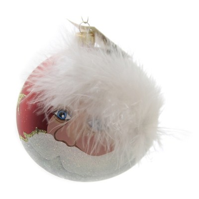 Christina's World 3.5" Santa W/ Fur Cap Ornament Hand Painted Ball Poland  -  Tree Ornaments