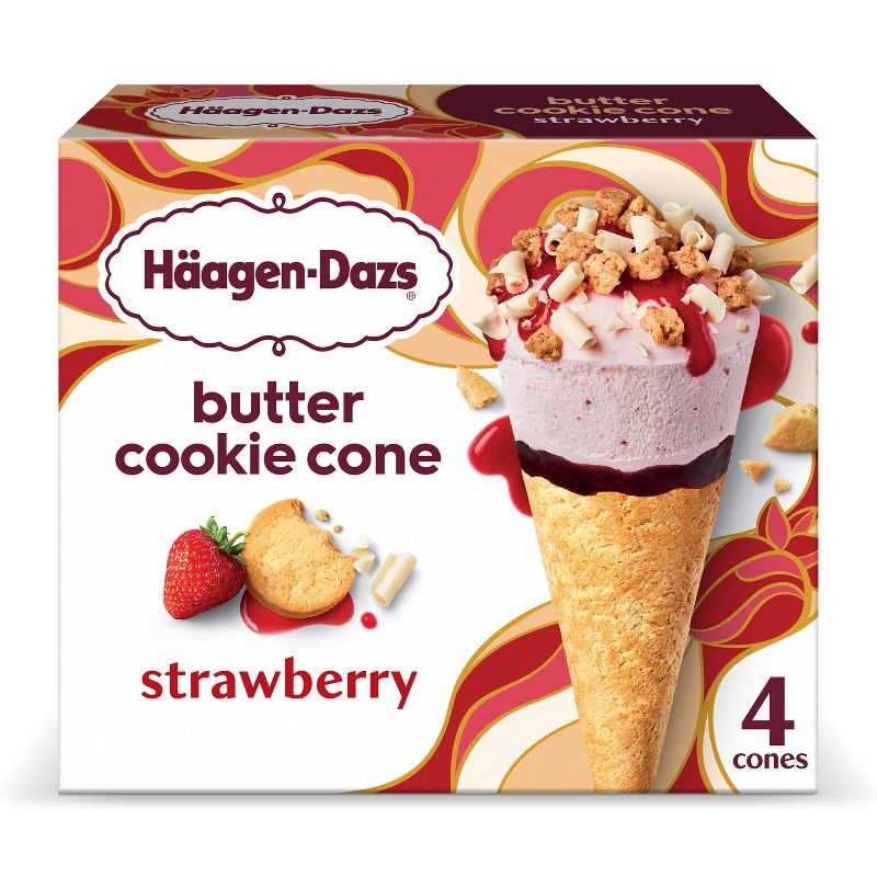 Haagen-Dazs Frozen Strawberry Cookie Cone - 4ct/14.8oz, 1 of 8