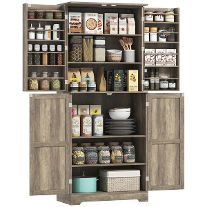 HOMCOM 72" Farmhouse Kitchen Pantry Cabinet, Tall Storage Cabinet with 4 Barn Doors, 4 Adjustable Shelves, 8 Door Shelves - 1 of 4