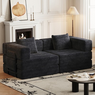 72.4" Convertible Corduroy Sofa Bed with Storage Pockets,2-Seat 4-Seat Folding Sleeper Couch for Living Room,Bedroom-Baofuwish