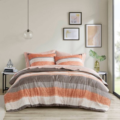 Madison Park Full Ryder Striped Comforter Set with Bed Sheet Coral Orange — фото 3