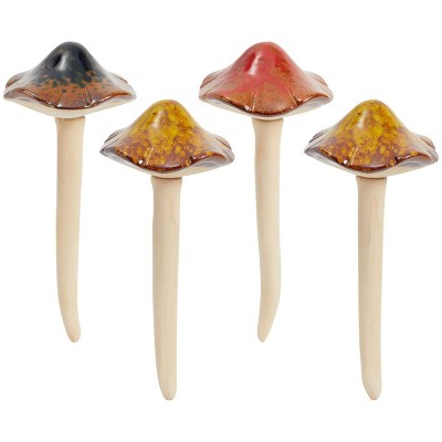Okuna Outpost 4 Pack Ceramic Mushrooms Figurines Statue for Fairy Garden Art and Outdoor Decor, 10 In