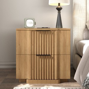 Brafabhome Curved Profile Fluted Nightstand w/ Charging Station, Modern Large Nightstands w/ Drawer, Bedside Table End Table for Bedroom Living Room - 1 of 4