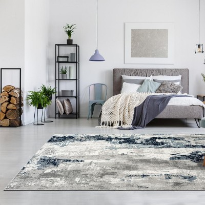 Ivory and Gray Abstract Rectangular Area Rug