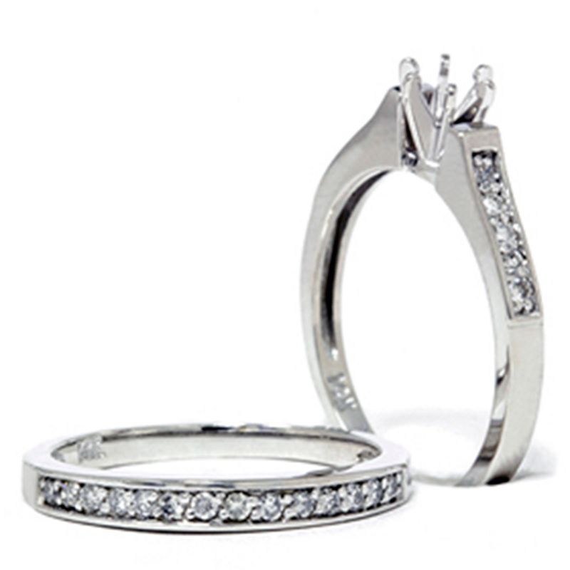 Pompeii3 Diamond Engagement Mount Matching 14K Wedding Ring Set, 2 of 5