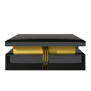 Gulches 43 Inch Modern Glossy Square Coffee Table 4 Drawers Storage ...