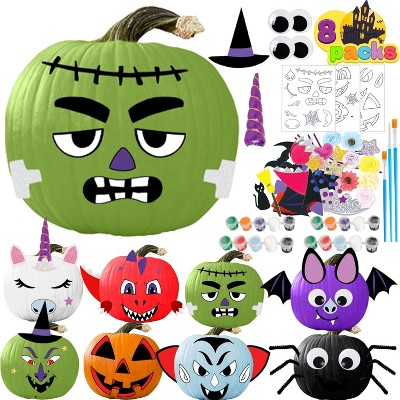Joyfy Halloween Pumpkin Decorating Kit, Halloween Painting Kits Party Favors for Kids, Arts and Craft Party Supplies, DIY Coloring Pumpkin Decorations