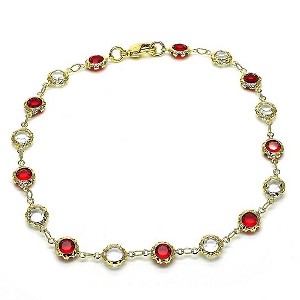 RMZ GOLD NYC 18K GOLD FILLED HIGH POLISH FINSH GOLD CRYSTAL RED AND WHITE ROUND ANKLET 10'' - 1 of 1