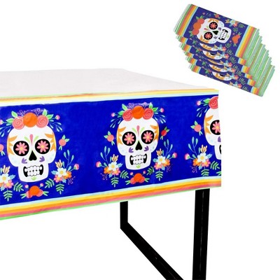 Juvale 6 Pack Dia De Los Muertos Tablecloth for Party Décor, Sugar Skull (54 x 108 in)
