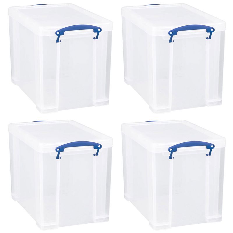Really Useful Box 19 Liter Plastic Stackable Storage Container w/ Snap Lid & Built-In Clip Lock Handles for Home & Office Organization, Clear (4 Pack), 1 of 7
