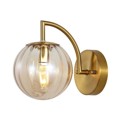 Amber Glass and Brass Direct Wired Electric Sconce Set