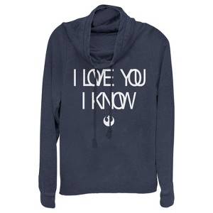 Juniors Womens Star Wars Love You I Know Rebel Symbol Cowl Neck Sweatshirt - 1 of 3