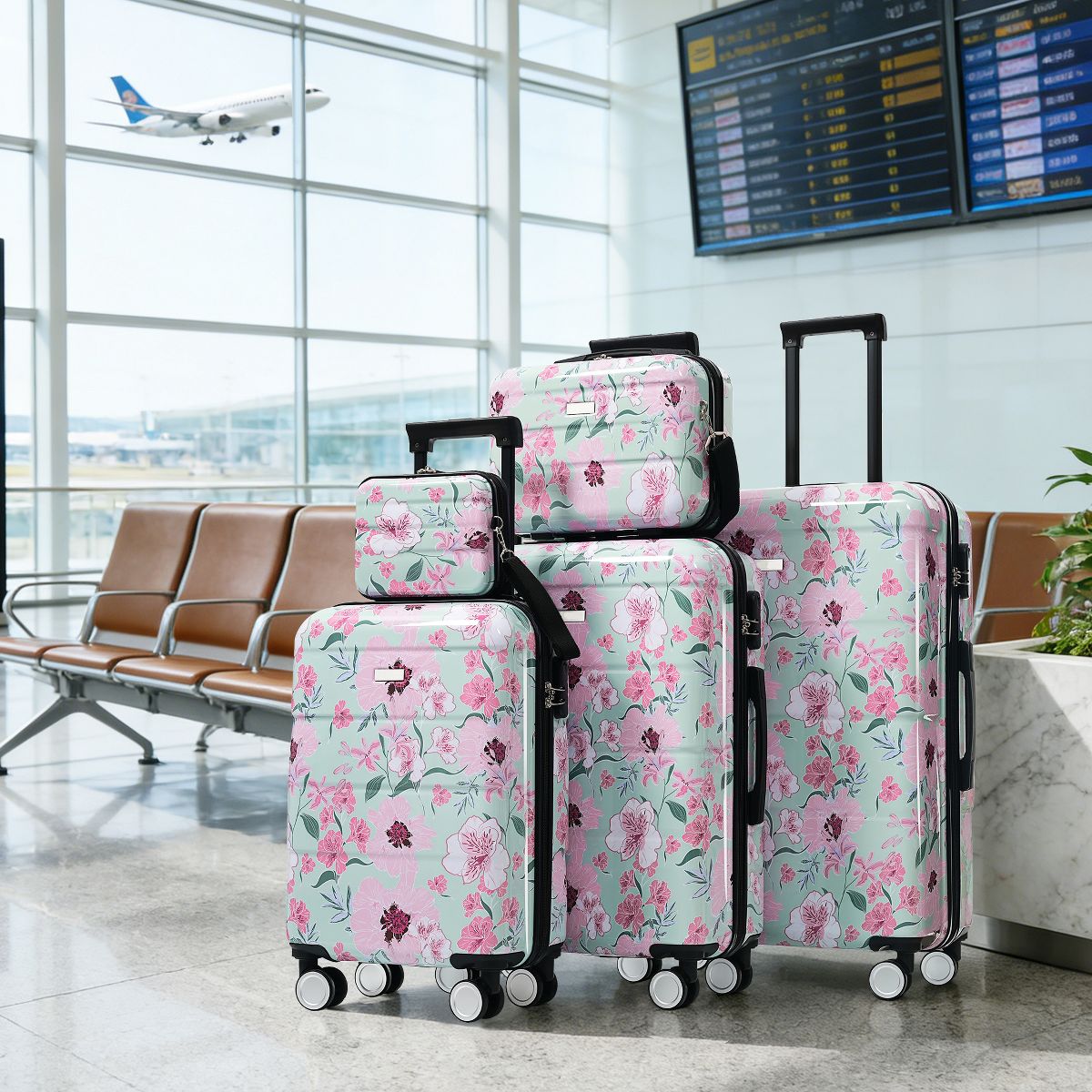 5pcs Hardside Luggage Set, Lightweight Durable PC Suitcases with Spinner Wheels & Lock, 8" 14" 20" 24" 28" for Travel - thumbnail 3