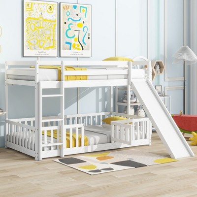 NicBex Twin over Twin Bunk Bed Pine Bed Frame Loft Bed with Door, Slide, Ladder and Full Length Guardrail, No Box Spring Required