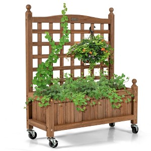 Costway 32in Wood Planter Box w/Trellis Mobile Raised Bed for Climbing Plant - 1 of 4