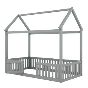 YOOCOZZ  Full  Size Wood House Bed with Fence and Door - 1 of 4
