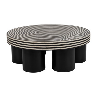 39" Black and White Round Wood Coffee Table