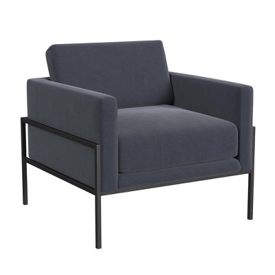 Steel Blue Velvet Modern Metal Frame Accent Chair