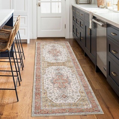 Acekool Floral Runner Rug - Washable 2x6 Boho Carpet with Non-Slip Backing