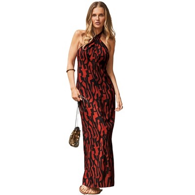 Swimsuits for All Women's High Neck Twist Halter Cover Up Maxi Dress (Plus Sizes Available)