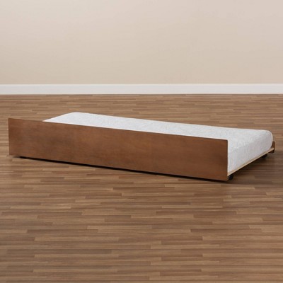 Ash Walnut Twin Trundle Bed with Wheels
