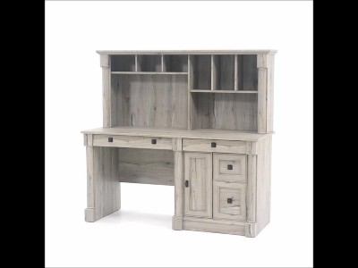 Split Oak Wood Computer Desk with Hutch and Storage
