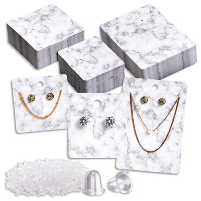 810-Pcs Earring Display Cards with Secure Back, Necklace Display Cards for Selling, Marble Design, 3 Sizes, Bulk Pack