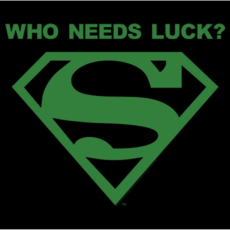Juniors Womens Superman St. Patrick's Day Who Needs Luck? T-Shirt, 2 of 5