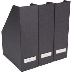 Bigso Viktoria Magazine Organizer - Magazine Holder for Paper and Manuals - File Organizer for Office Desk - 4in x 9.7in x 12.7in - 3Pack - Dark Grey - 1 of 2